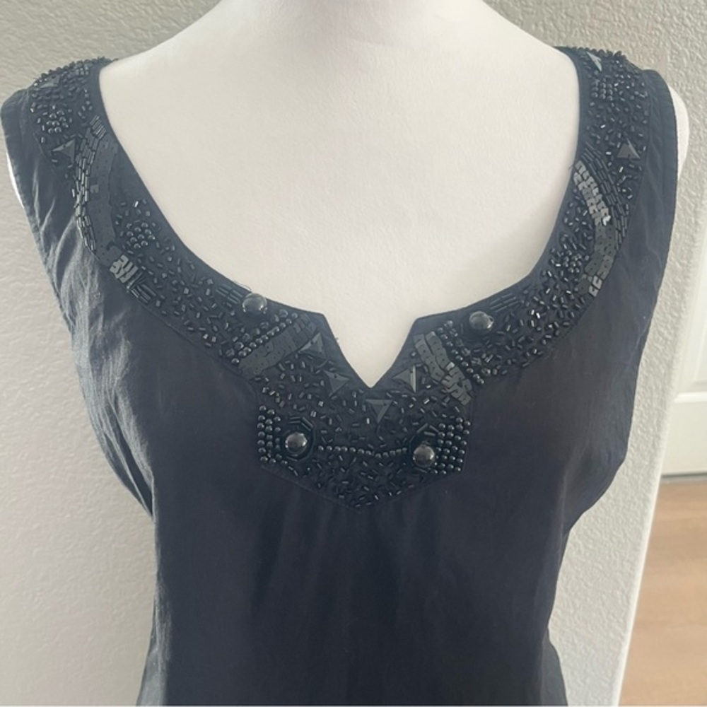 Cejon Black Cotton Beaded Neckline Sleeveless Dress Women M/L Minimalist Goth - Picture 4 of 9